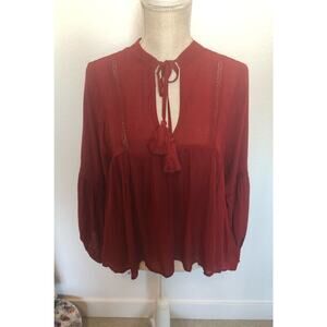 Lottie & Holly Garnett Red Gauze Peasant Blouse - M